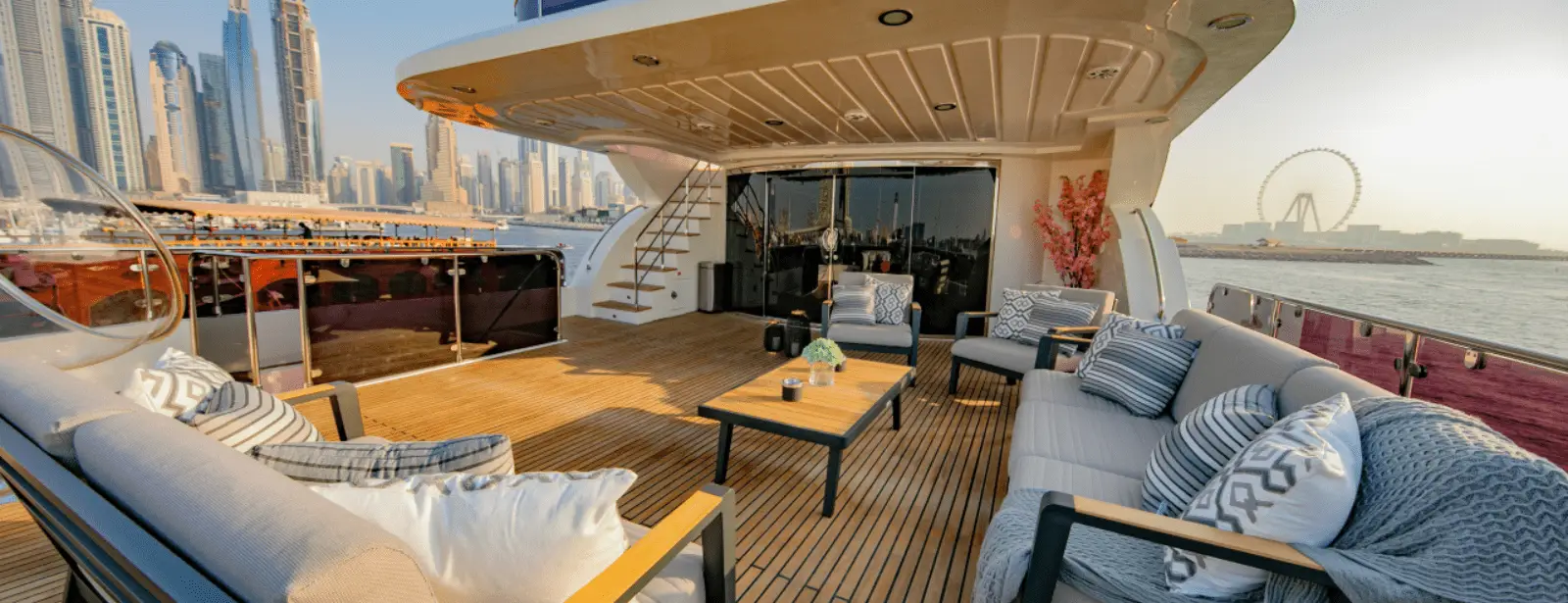 Inside area of Dubai Harbour Super yacht Experience with Live Station Drinks Dubai