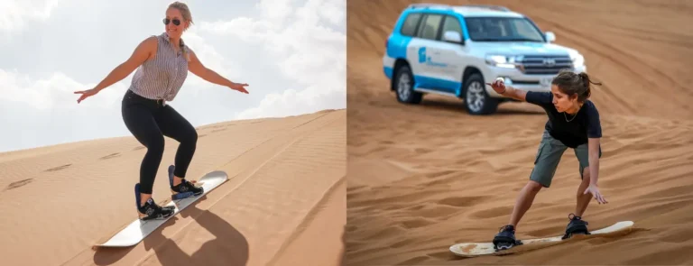 Sand boarding in Morning Desert Safari Dubai 768x295