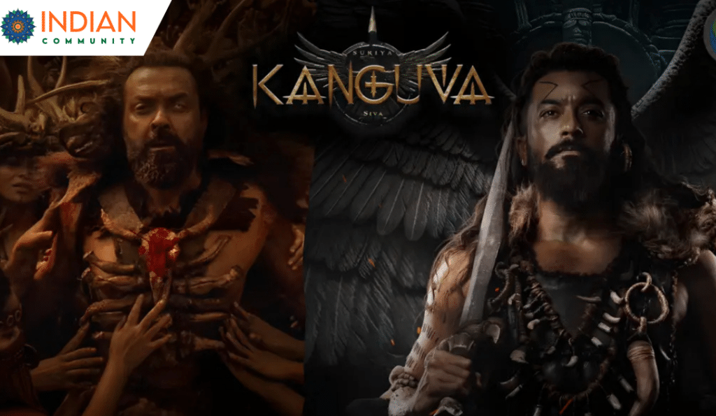 Suriya in a powerful scene from Kanguva's second trailer, featuring stunning visuals, mythological themes, and an epic cinematic backdrop.