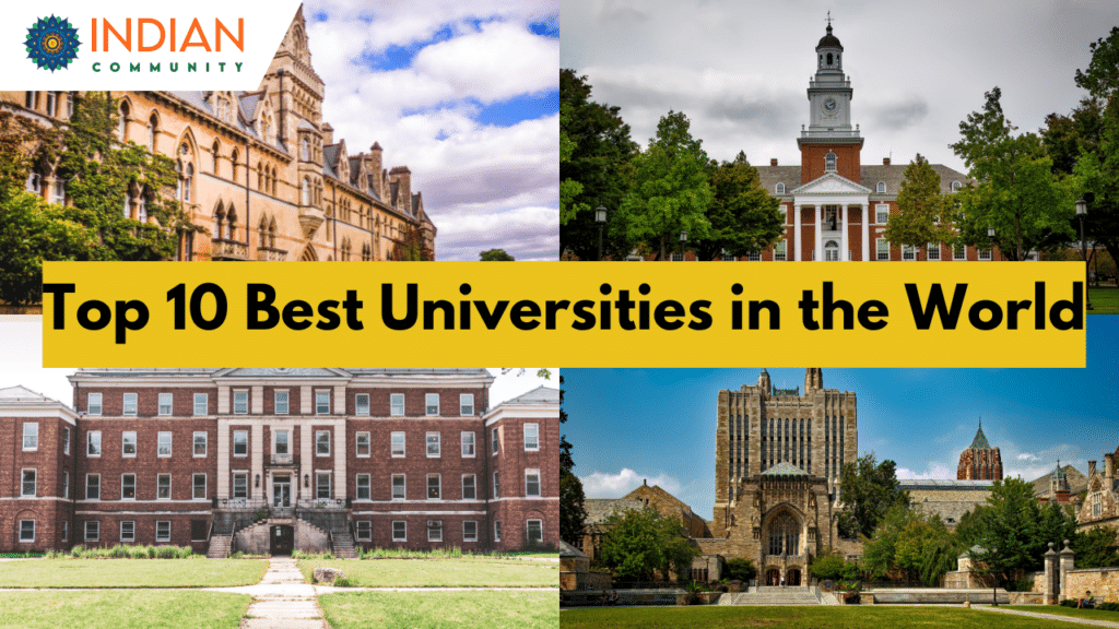 collage showcasing prominent university campuses around the world, with the title "Top 10 Best Universities in the World"