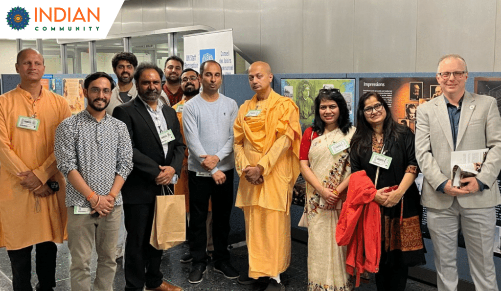 A group of people standing together at an exhibition.