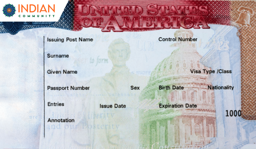 Close-up image of a U.S. visa document template