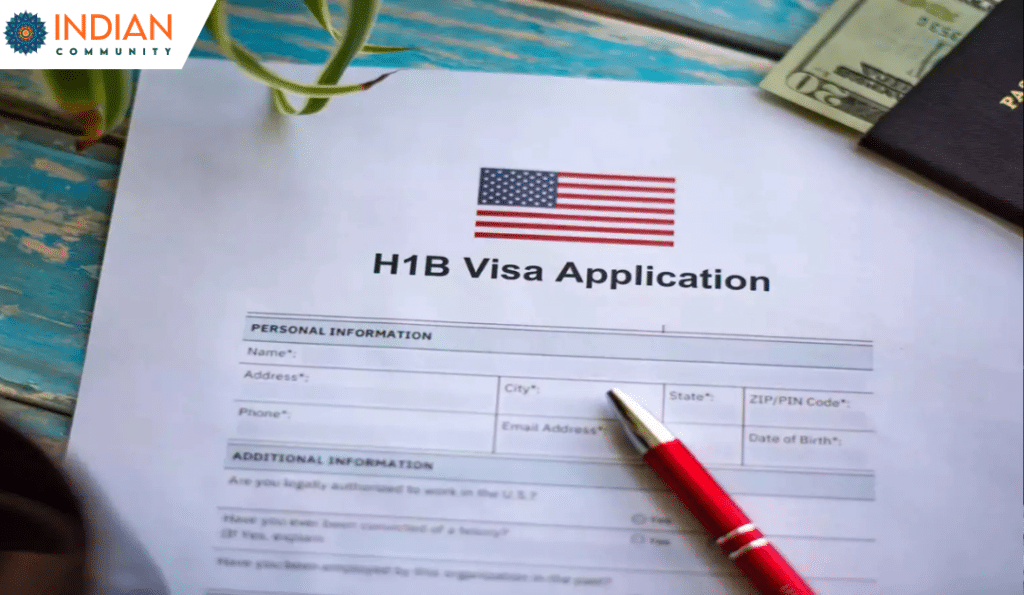 H-1B visa application form with a red pen placed on it