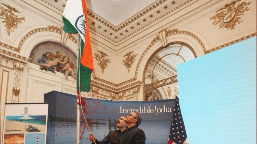 Binaya Srikanta Pradhan, Consul General of New York unfurling the Indian flag.