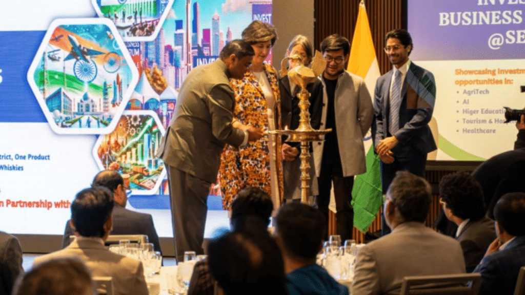 The Invest in India Business Forum commenced with the lighting of the traditional Indian lamp.