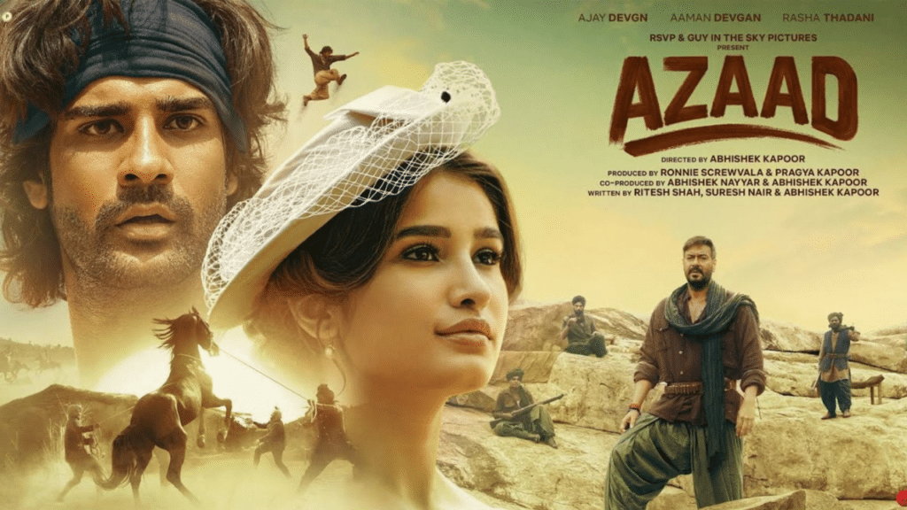 azaad mpvie official poster featuring ajay devgn, rasha thadani