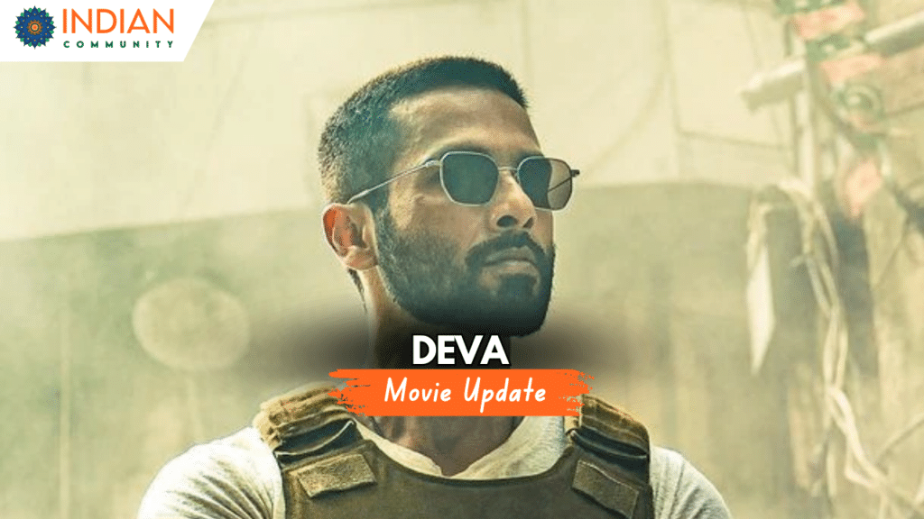 Shahid Kapoor in rugged cop avatar alongside a vintage Amitabh Bachchan in the Deva movie poster.