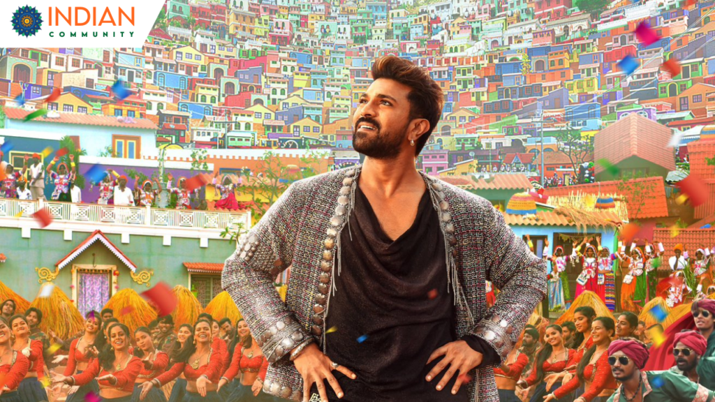 Ram Charan in an intense scene from Game Changer movie, showcasing action-packed sequences and emotional depth, with protests erupting in Karnataka over the film’s non-Kannada title.