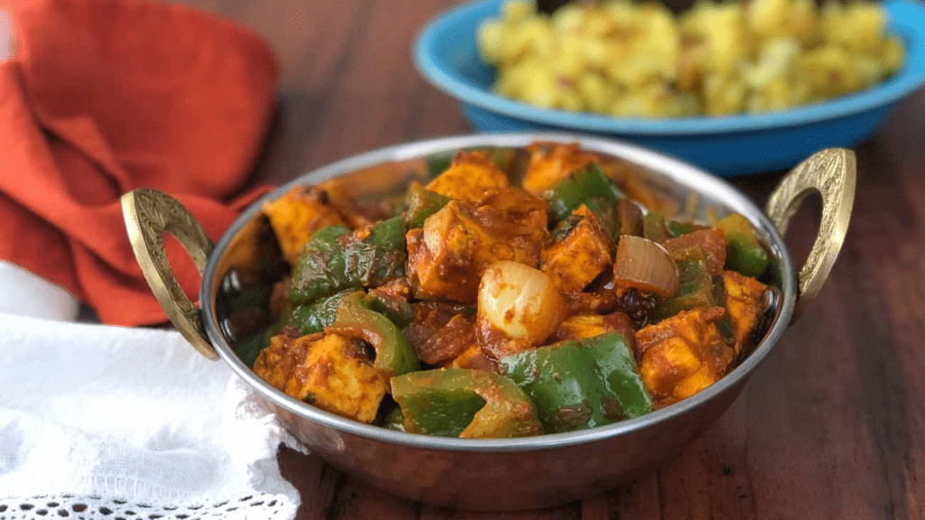 kadai paneer served in a bowl