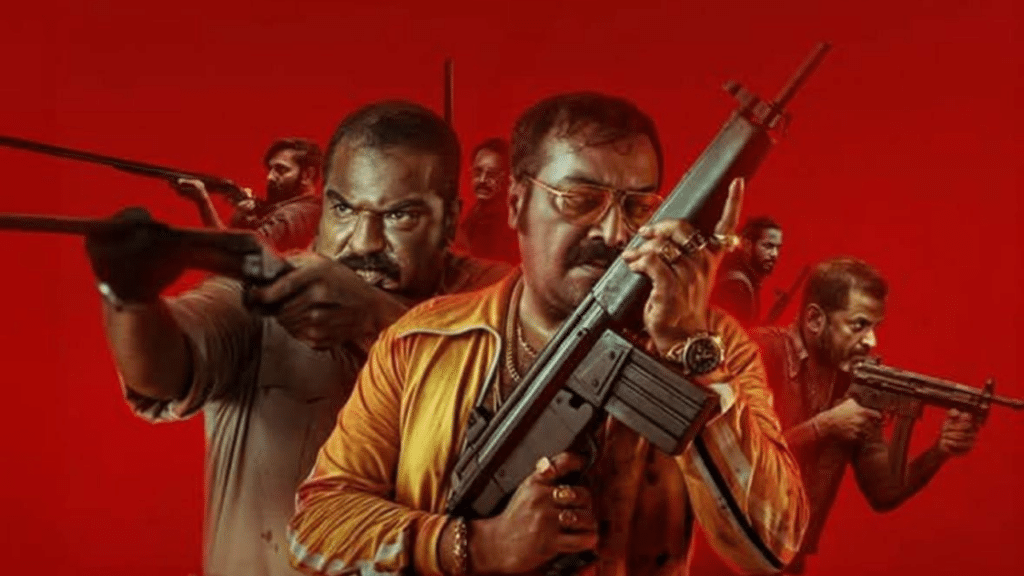 Rifle Club Malayalam movie poster featuring Anurag Kashyap, Hanumankind, and other lead cast members, with the tagline "Action Thrills Await.