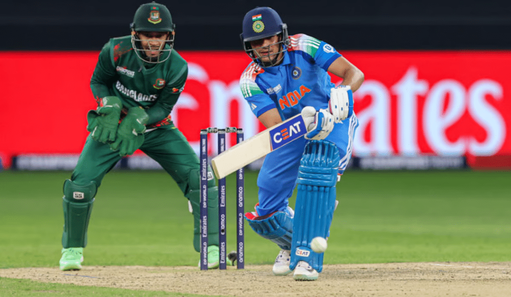 Indian batsman Shubman Gill in action during the Champions Trophy