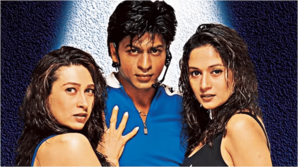 Shah Rukh Khan, Madhuri Dixit, and Karisma Kapoor in a romantic still from Dil To Pagal Hai.