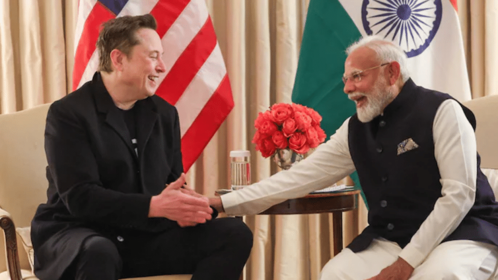 Prime Minister Narendra Modi with Tesla chief Elon Musk.