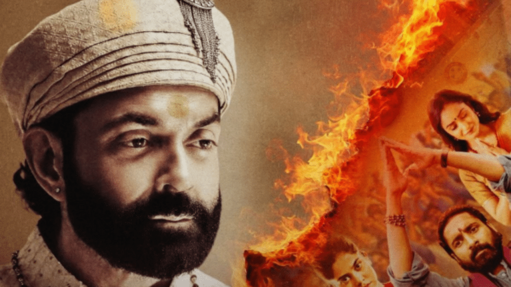 Bobby Deol as Baba Nirala in Ek Badnaam Aashram Season 3 Part 2, looking intense in a dramatic scene.