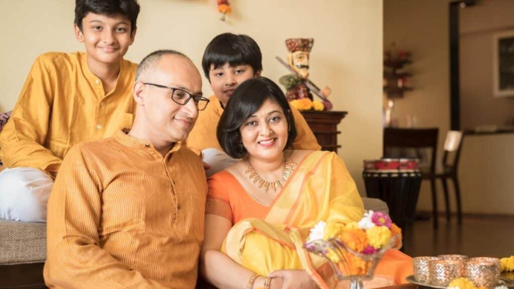 family celebrating durga puja