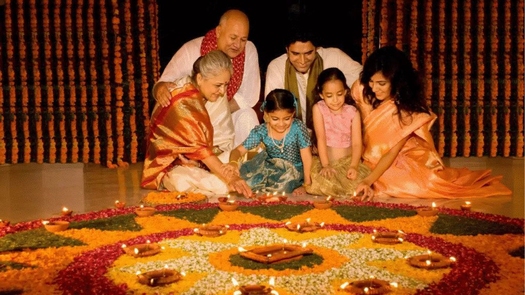 Diwali: Date, Puja Muhurat, Lakshmi Puja Significance, Mantra, Aarti, Rangoli Designs, and Complete Celebration Guide 3 diwali with family