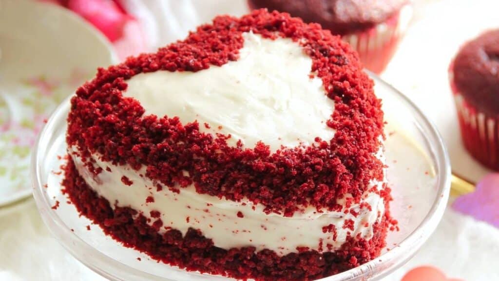 _heart-shaped eggless red velvet cake