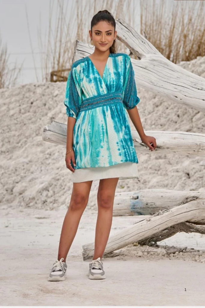 Tie-Dye Blue Tunic With Waist Belt Design- Feyaa.us